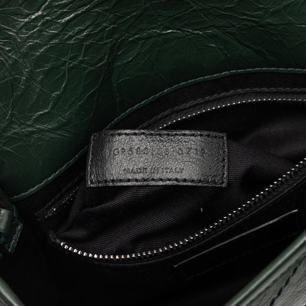 Saint Laurent AB Saint Laurent Green Dark Green Calf Leather Crinkled skin Niki Wallet on Chain Italy
