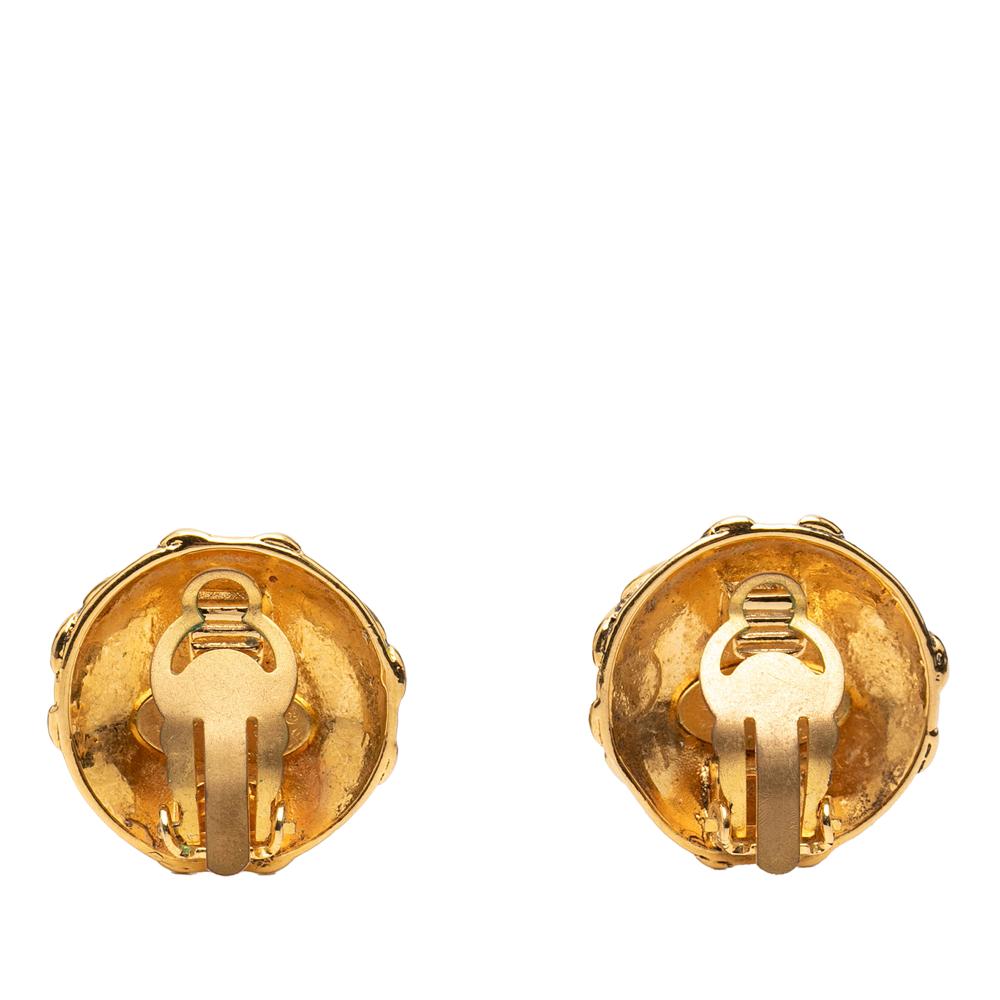 Chanel B Chanel Gold Gold Plated Metal CC Round Clip On Earrings France