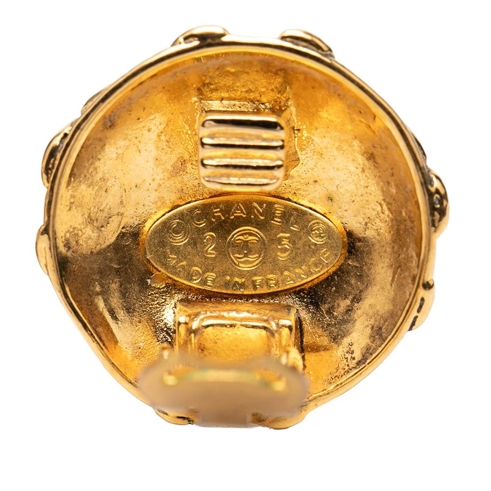 Chanel B Chanel Gold Gold Plated Metal CC Round Clip On Earrings France