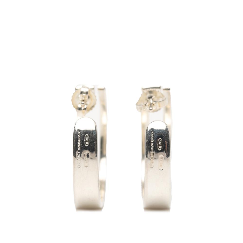 Gucci B Gucci Silver Stainless Steel Metal Sterling Silver Square G Cutout Hoop Earrings Italy