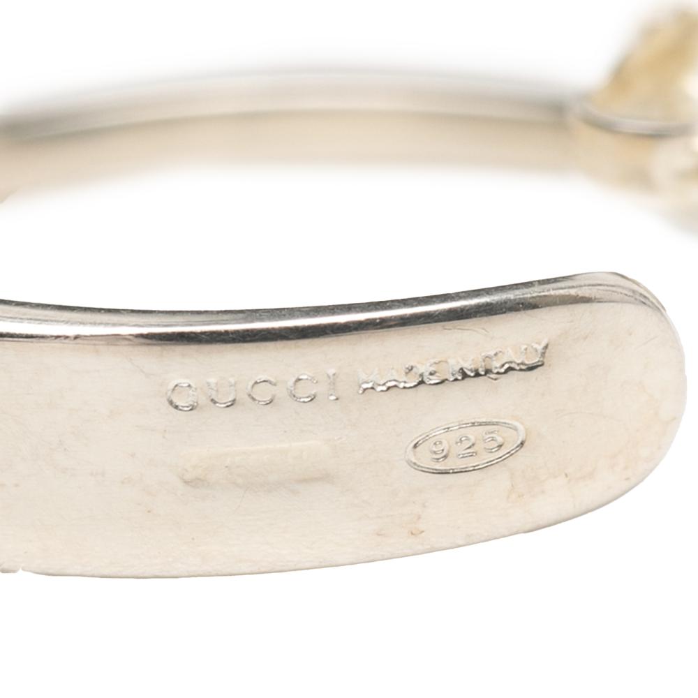 Gucci B Gucci Silver Stainless Steel Metal Sterling Silver Square G Cutout Hoop Earrings Italy