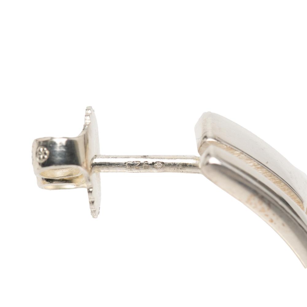 Gucci B Gucci Silver Stainless Steel Metal Sterling Silver Square G Cutout Hoop Earrings Italy