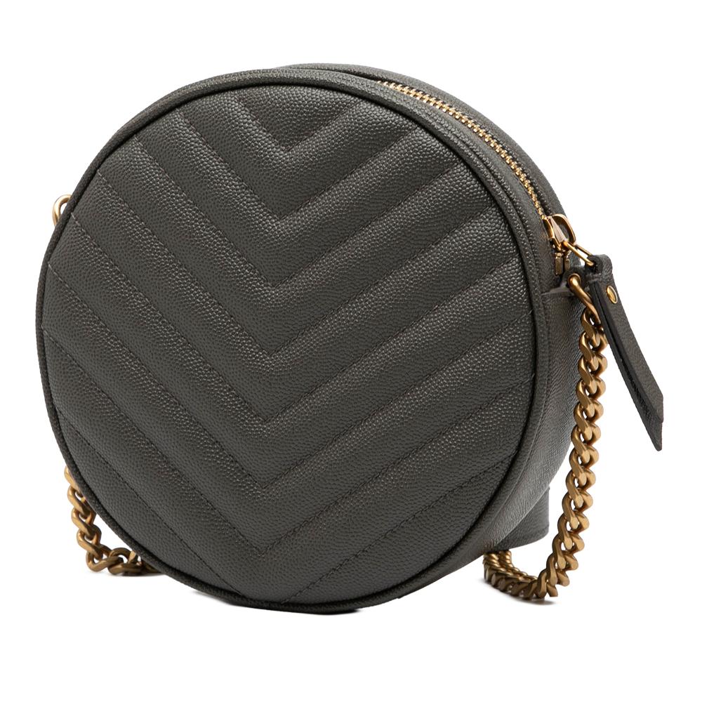 Saint Laurent AB Saint Laurent Gray Dark Gray Calf Leather Grain De Poudre Chevron Round Vinyle Camera Bag Italy