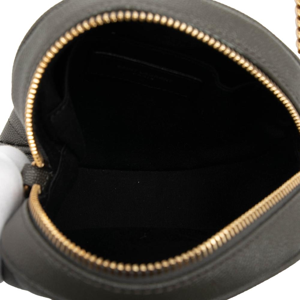 Saint Laurent AB Saint Laurent Gray Dark Gray Calf Leather Grain De Poudre Chevron Round Vinyle Camera Bag Italy