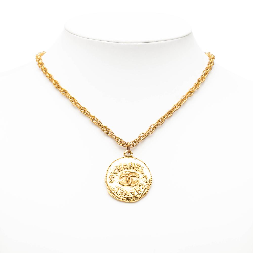 Chanel B Chanel Gold Gold Plated Metal CC Medallion Pendant Necklace France