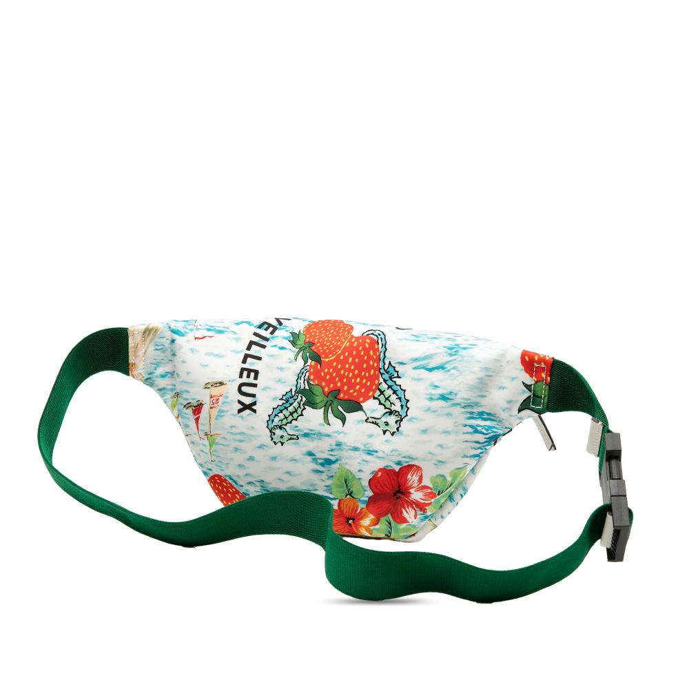 Gucci AB Gucci White with Green Nylon Fabric Merveilleux Strawberry Print Belt Bag Italy