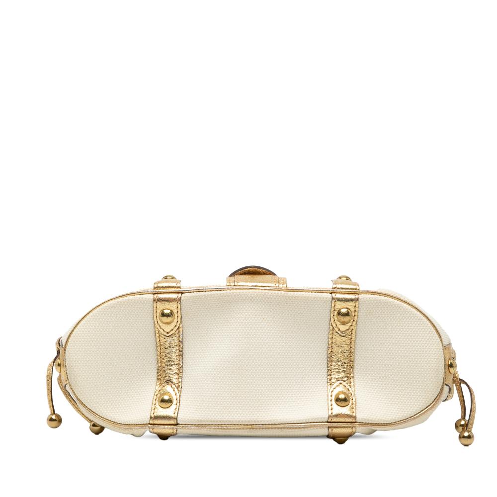 Louis Vuitton B Louis Vuitton White with Gold Canvas Fabric Theda Treanonne GM France