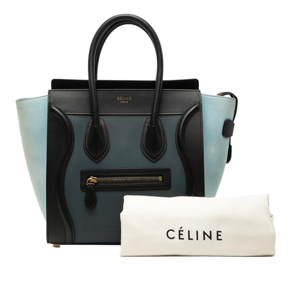 Celine B Celine Blue Dark Blue Calf Leather Micro Tricolor Nubuck and Drummed skin Luggage Tote Italy
