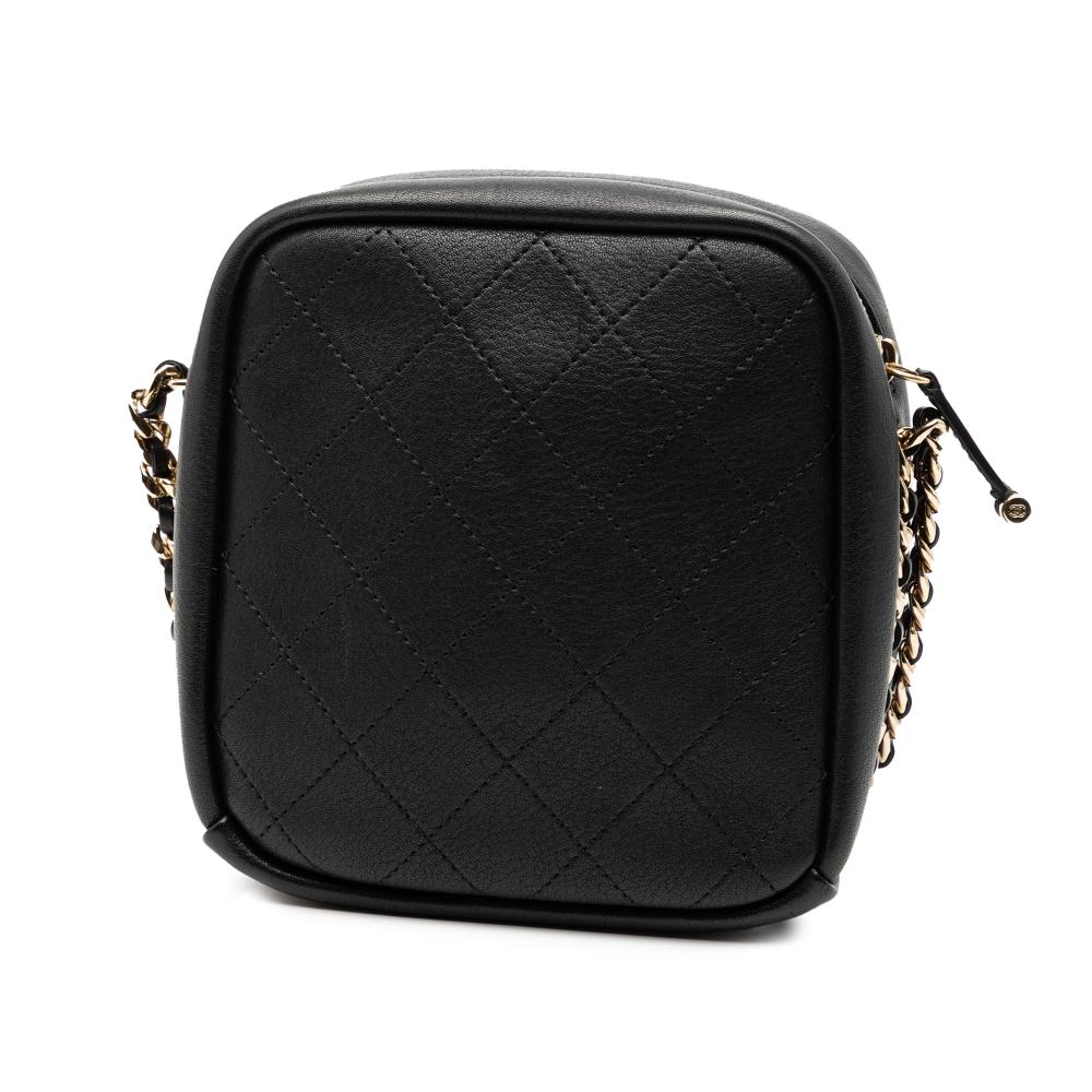 Chanel AB Chanel Black Goatskin Leather Stitched Casual Trip North South Camera Case Italy