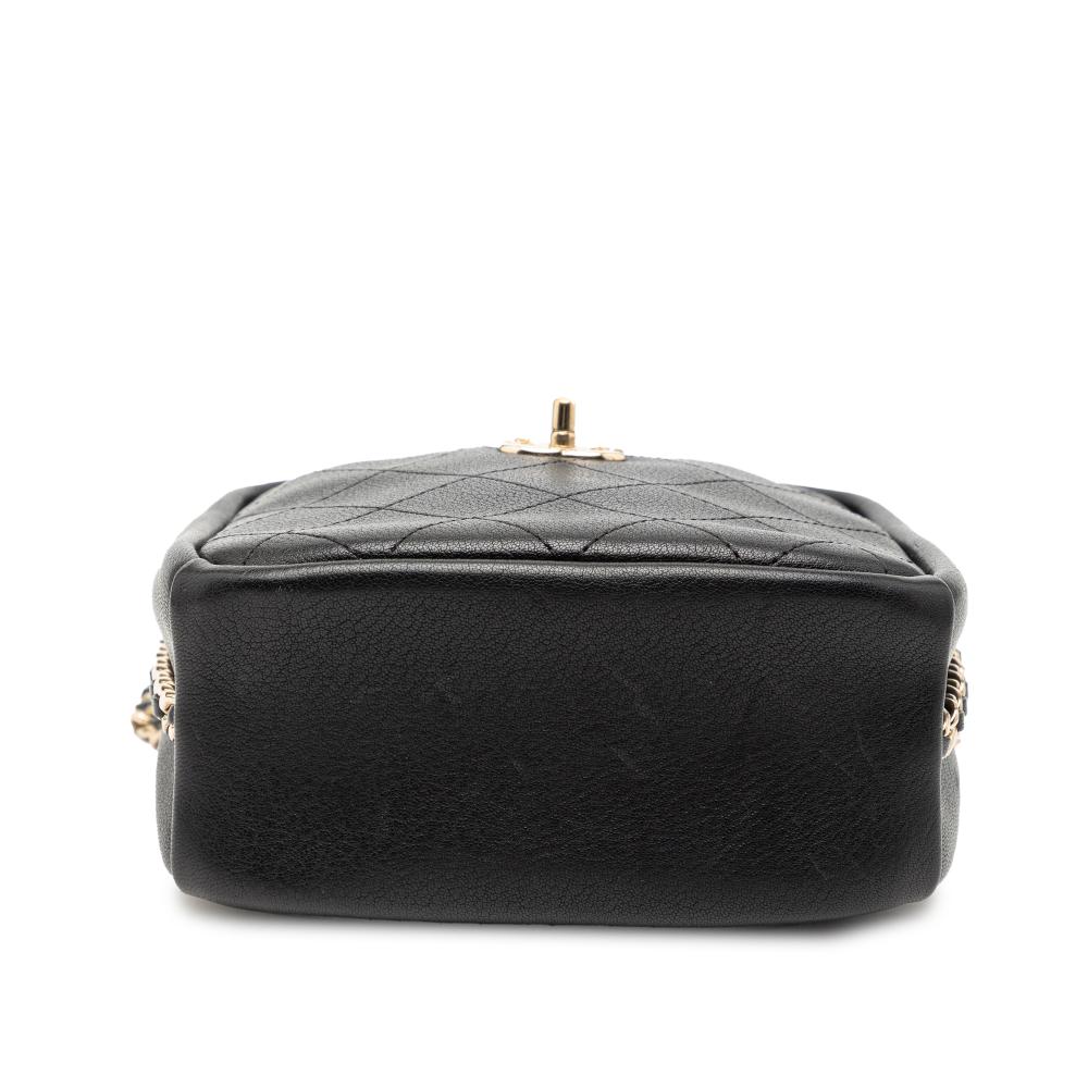 Chanel AB Chanel Black Goatskin Leather Stitched Casual Trip North South Camera Case Italy