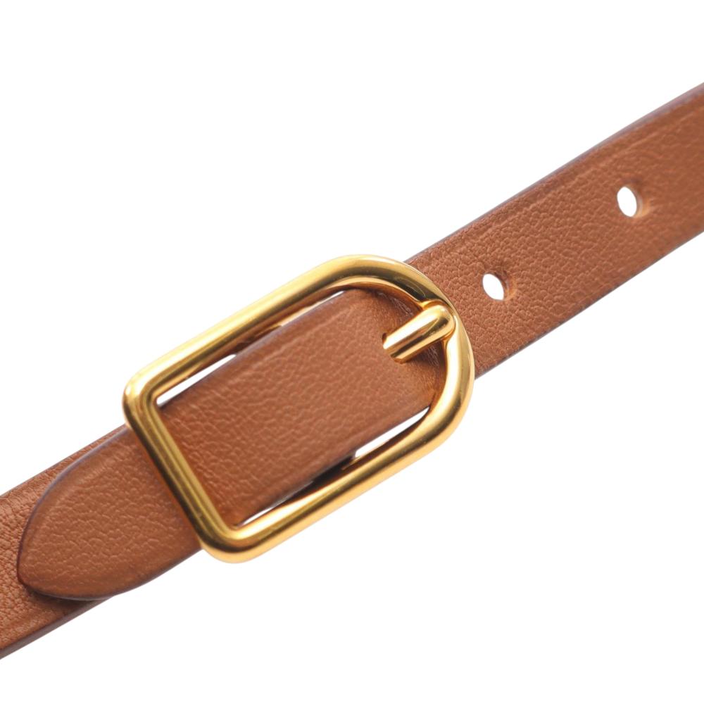 Hermès AB Hermès Brown with Gold Calf Leather Swift Gold Plated Etrier Double Tour Bracelet France