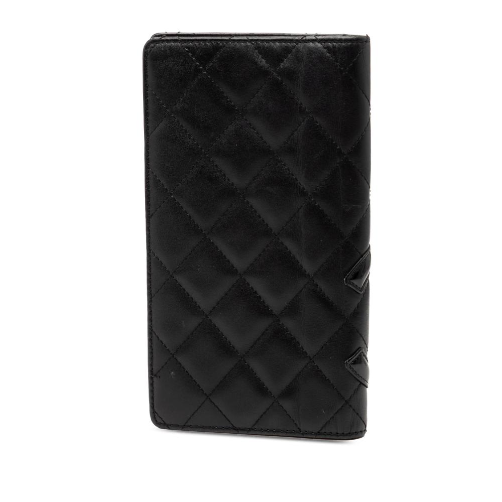 Chanel B Chanel Black Lambskin Leather Leather Quilted Lambskin Cambon Ligne Bifold Wallet Italy