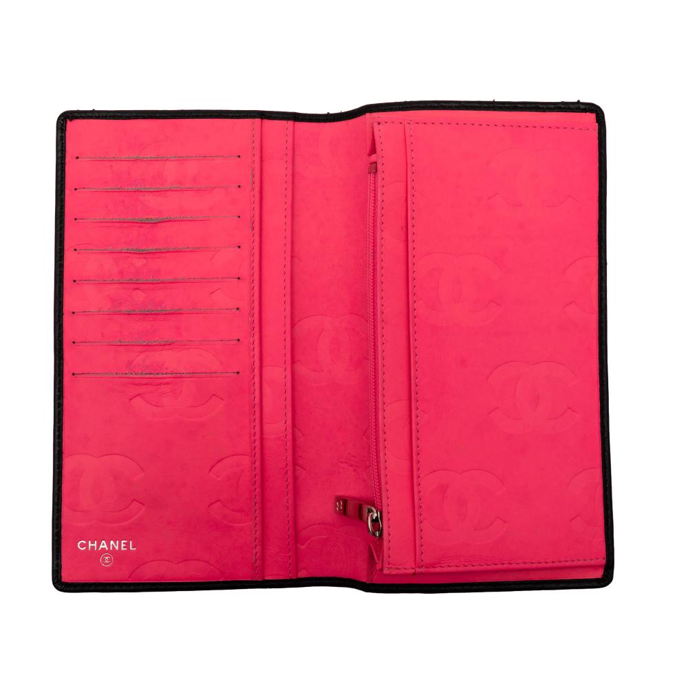 Chanel B Chanel Black Lambskin Leather Leather Quilted Lambskin Cambon Ligne Bifold Wallet Italy