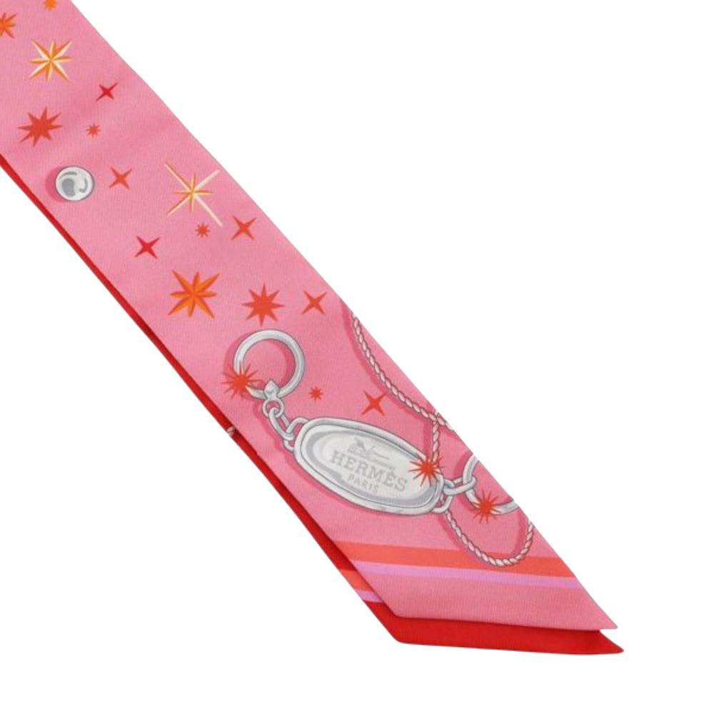 Hermès A Hermès Red with Pink Silk Fabric C'est La Fete Twilly Scarf France
