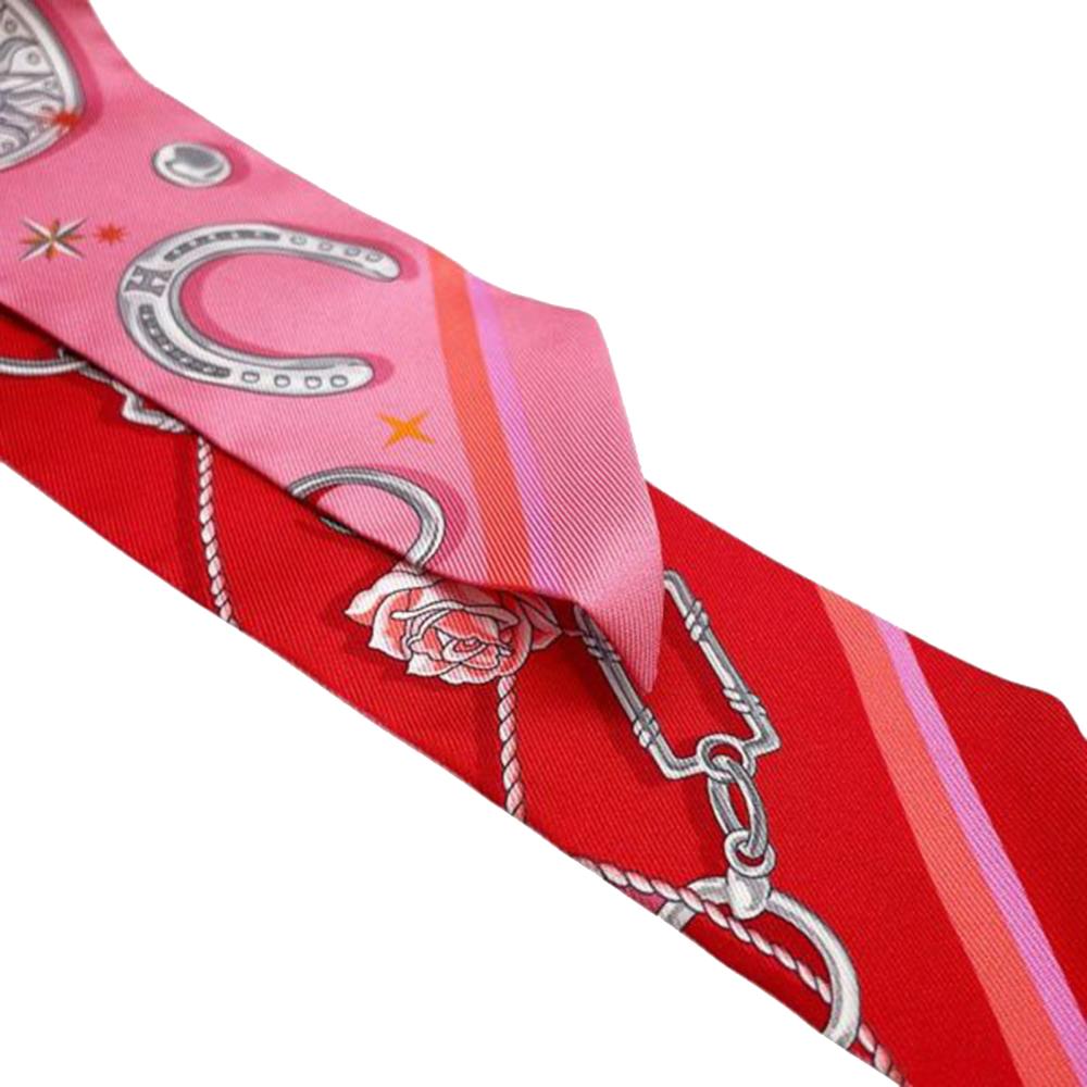Hermès A Hermès Red with Pink Silk Fabric C'est La Fete Twilly Scarf France