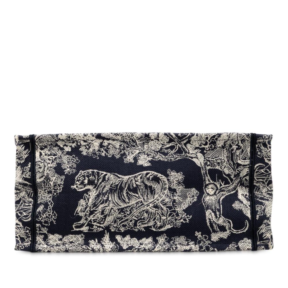 Christian Dior B Dior Blue Navy Canvas Fabric Medium Embroidered Reverse Dioriviera Toile De Jouy Book Tote Italy