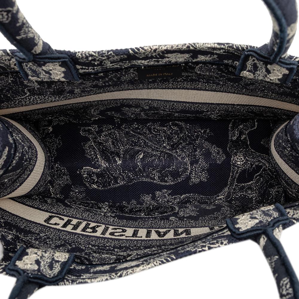 Christian Dior B Dior Blue Navy Canvas Fabric Medium Embroidered Reverse Dioriviera Toile De Jouy Book Tote Italy