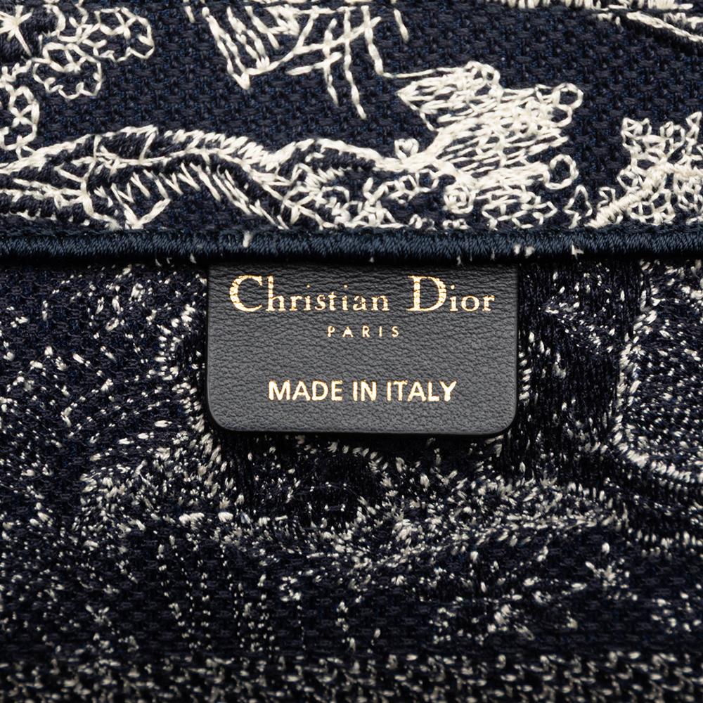 Christian Dior B Dior Blue Navy Canvas Fabric Medium Embroidered Reverse Dioriviera Toile De Jouy Book Tote Italy