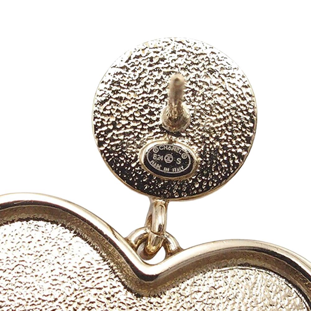 Chanel AB Chanel Gold Light Gold with Pink Gold Plated Metal CC Faux Pearl Heart Push Back Earrings Italy