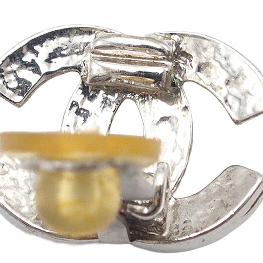 Chanel B Chanel Silver Silver Plated Metal CC Clip on Earrings France