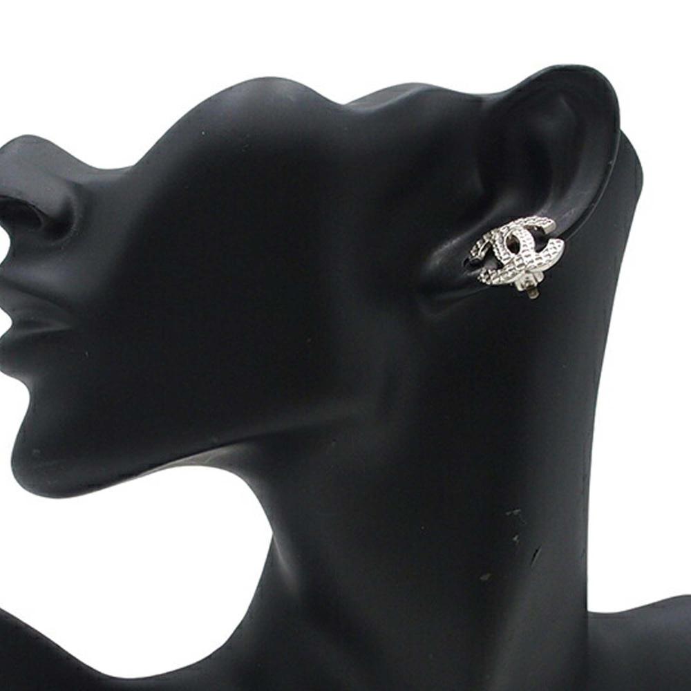 Chanel B Chanel Silver Silver Plated Metal CC Clip on Earrings France