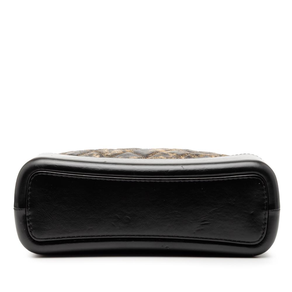 Chanel B Chanel Black with Gold Goatskin Leather Medium Quilted Metallic Crumpled Gabrielle Hobo Italy