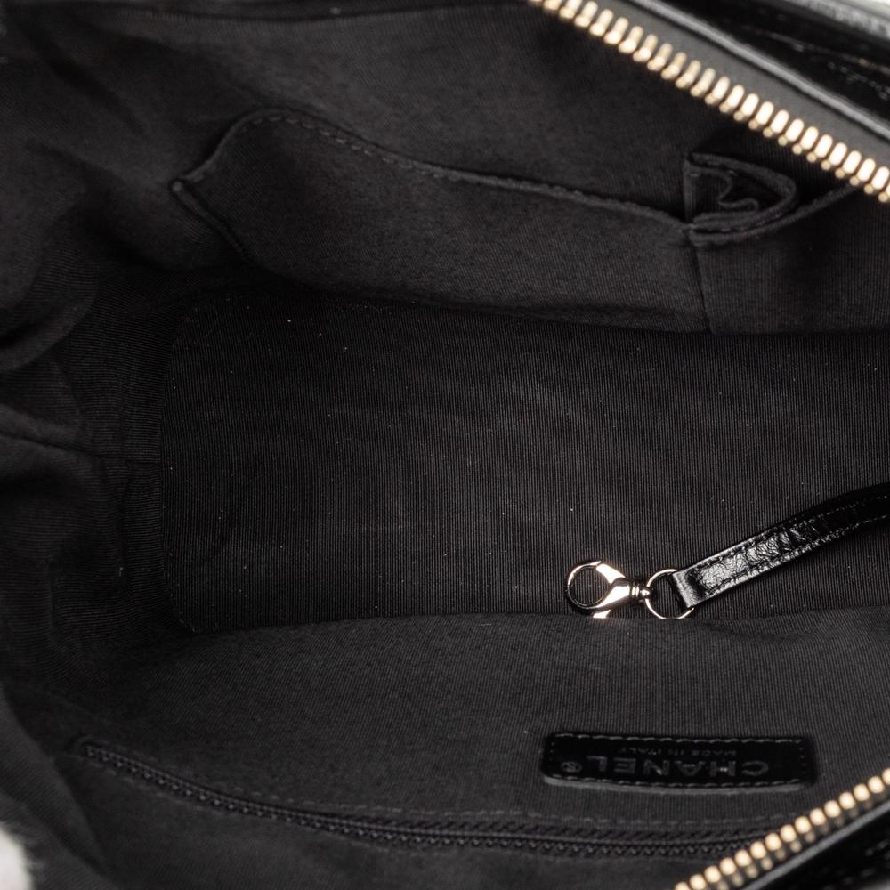 Chanel B Chanel Black with Gold Goatskin Leather Medium Quilted Metallic Crumpled Gabrielle Hobo Italy