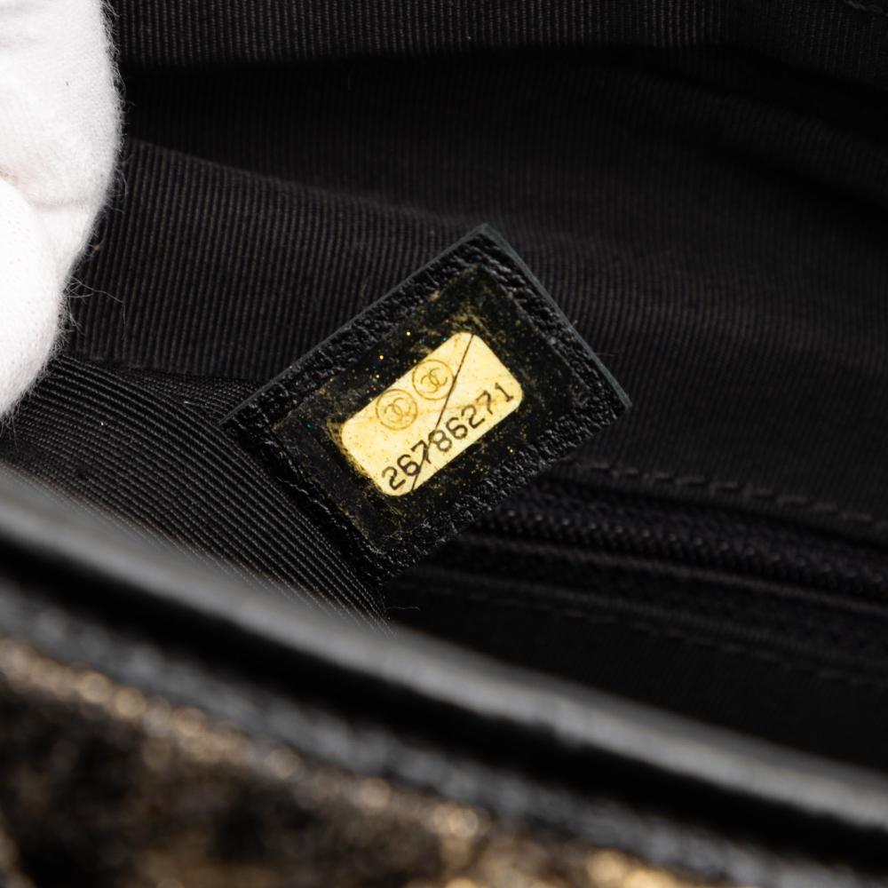 Chanel B Chanel Black with Gold Goatskin Leather Medium Quilted Metallic Crumpled Gabrielle Hobo Italy