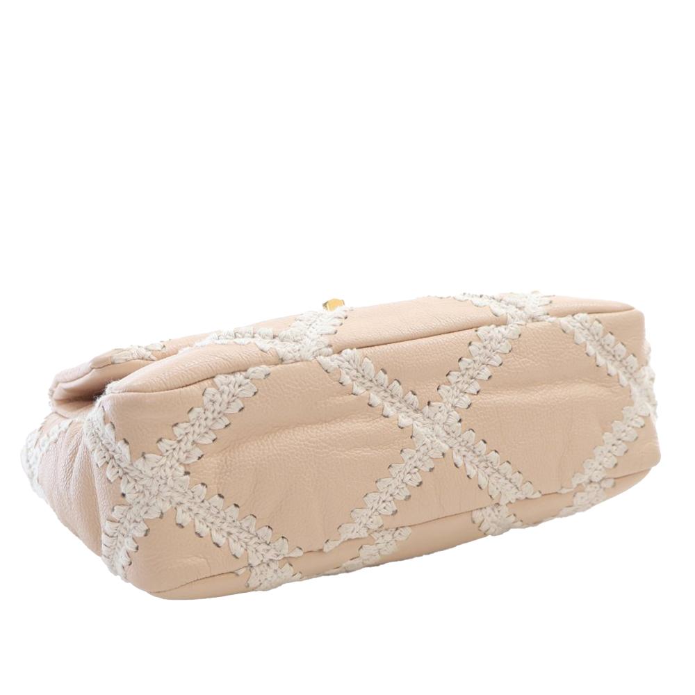 Chanel AB Chanel Brown Beige with White Ivory Calf Leather Medium Crochet skin 19 Flap Italy