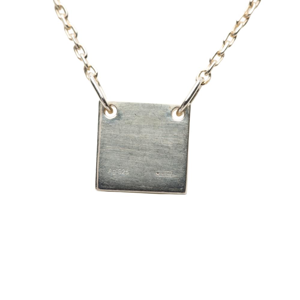 Gucci Silver SV925 / Sterling Silver Metal Sterling Silver Square Plate Logo Pendant Necklace Italy