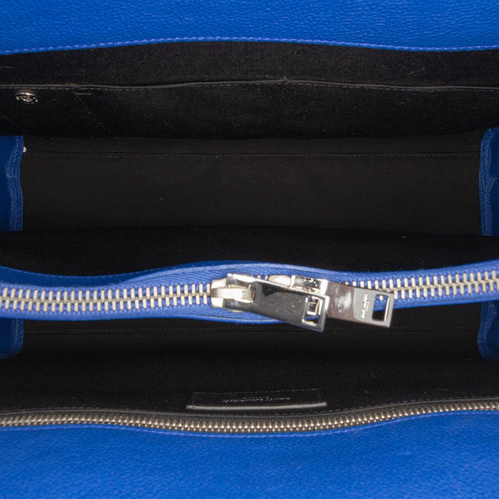 Saint Laurent B Saint Laurent Blue Calf Leather Small Sac De Jour Satchel Italy