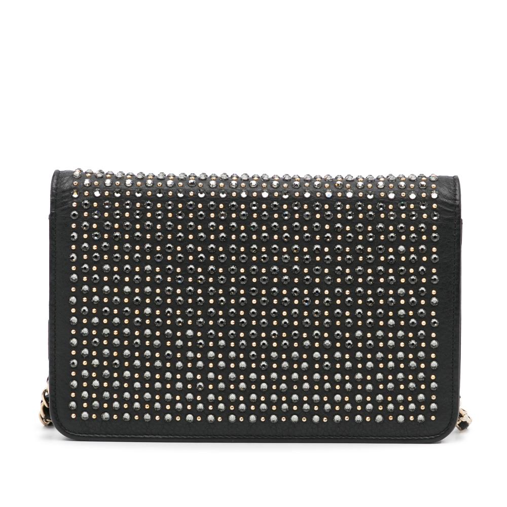 Chanel B Chanel Black Calf Leather Studded Wallet on Chain Italy