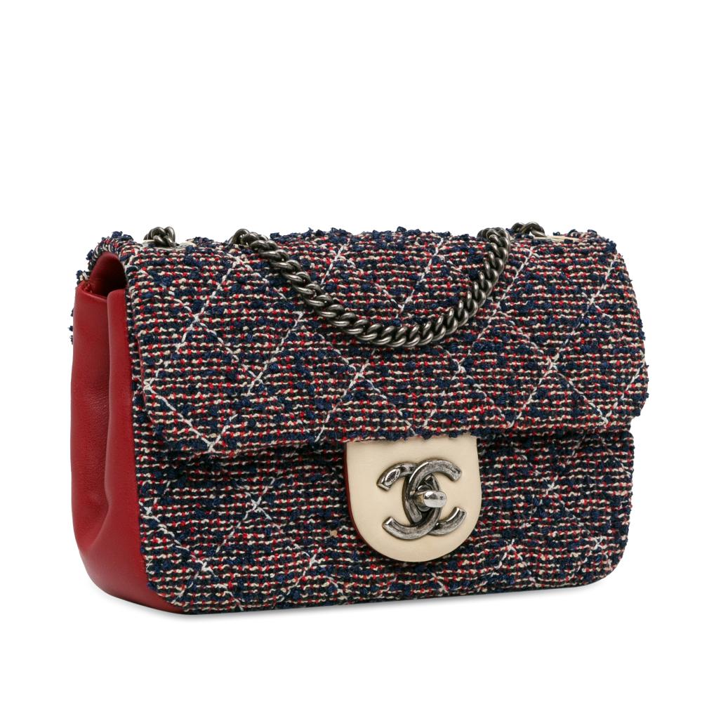 Chanel B Chanel Blue Navy with Red Tweed Fabric CC Quilted Single Flap Italy