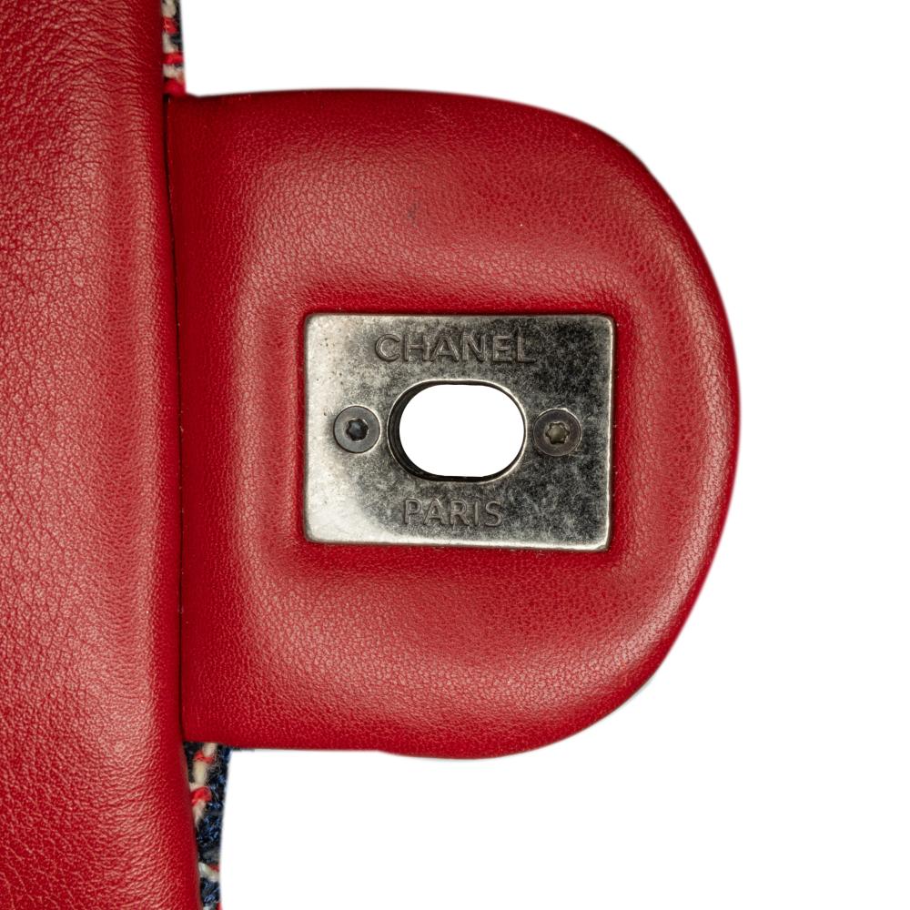 Chanel B Chanel Blue Navy with Red Tweed Fabric CC Quilted Single Flap Italy