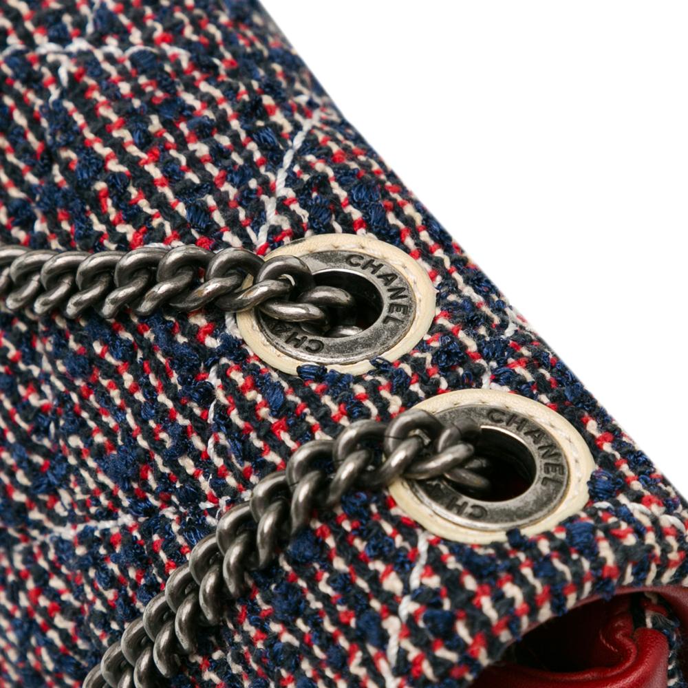 Chanel B Chanel Blue Navy with Red Tweed Fabric CC Quilted Single Flap Italy