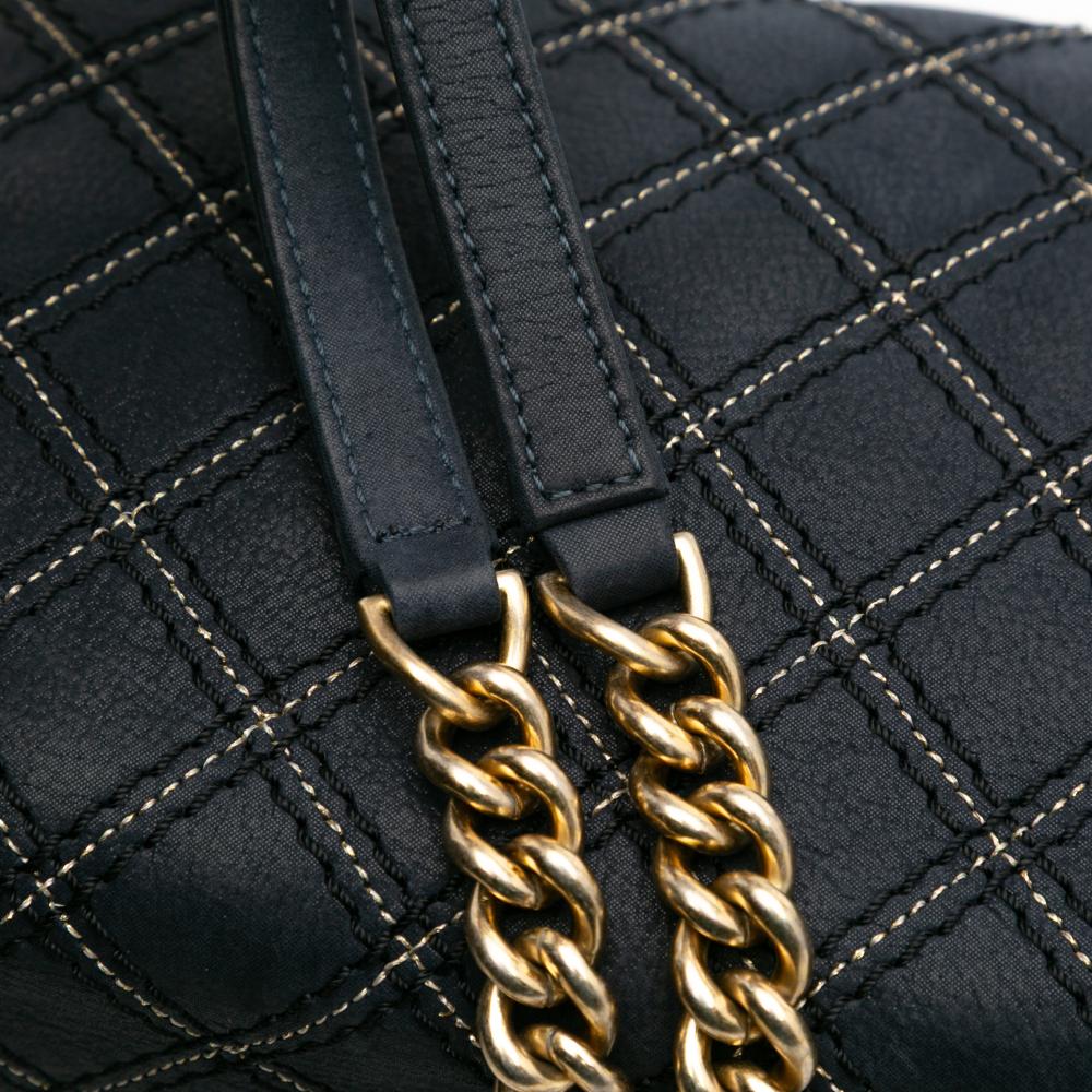 Chanel B Chanel Blue Navy Calf Leather Medium Quilted skin Triple Stitched Flap Italy