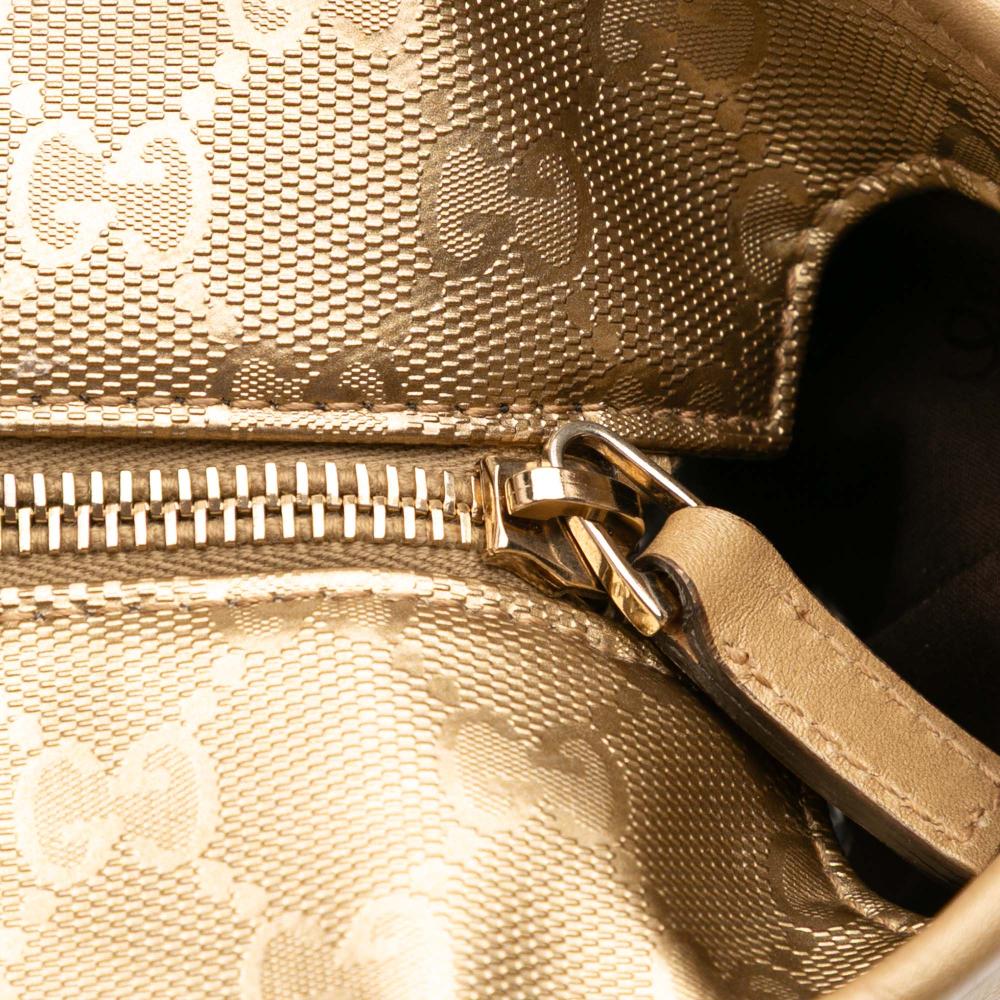 Gucci B Gucci Gold Coated Canvas Fabric Medium GG Imprime Tote Italy