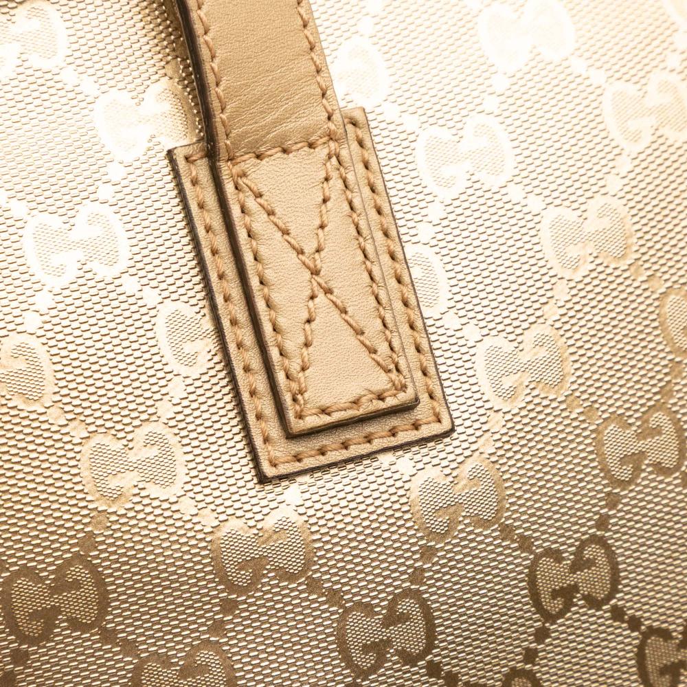 Gucci B Gucci Gold Coated Canvas Fabric Medium GG Imprime Tote Italy