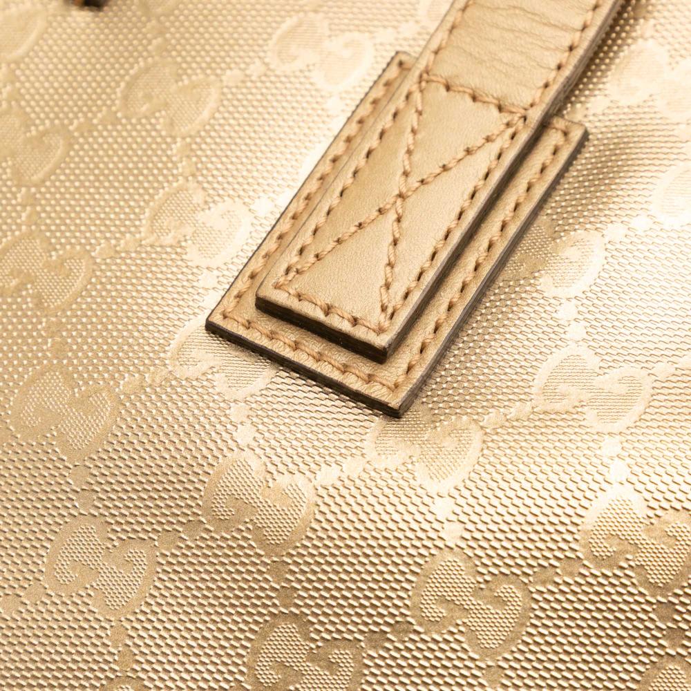 Gucci B Gucci Gold Coated Canvas Fabric Medium GG Imprime Tote Italy