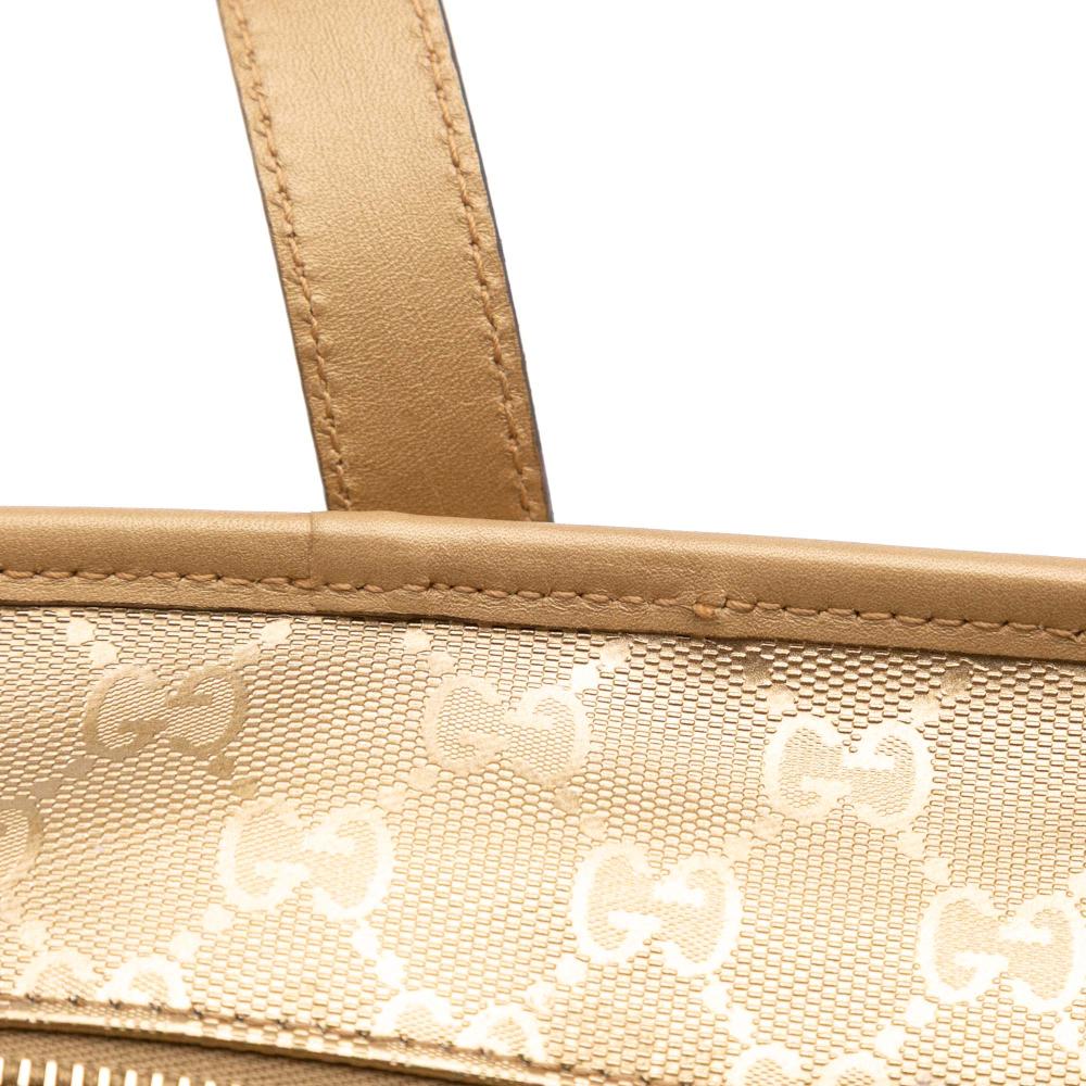 Gucci B Gucci Gold Coated Canvas Fabric Medium GG Imprime Tote Italy