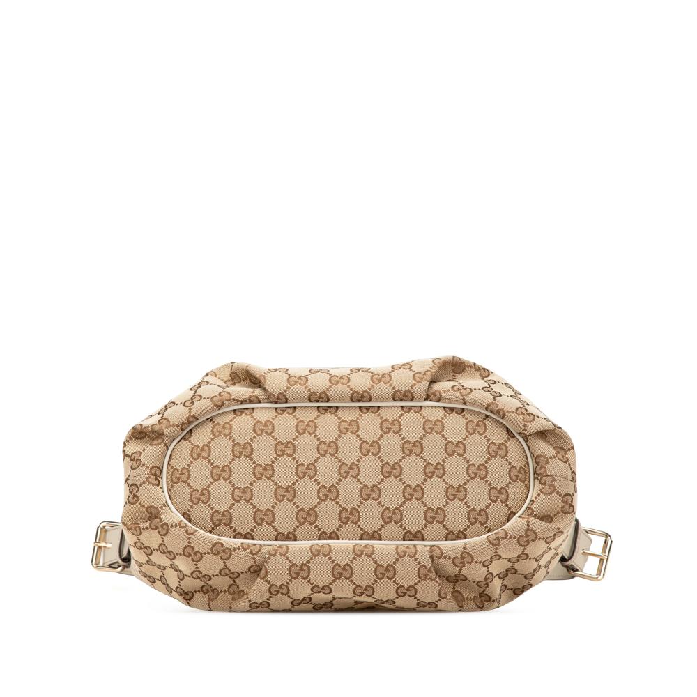 Gucci B Gucci Brown Beige with White Canvas Fabric GG Crossbody Italy