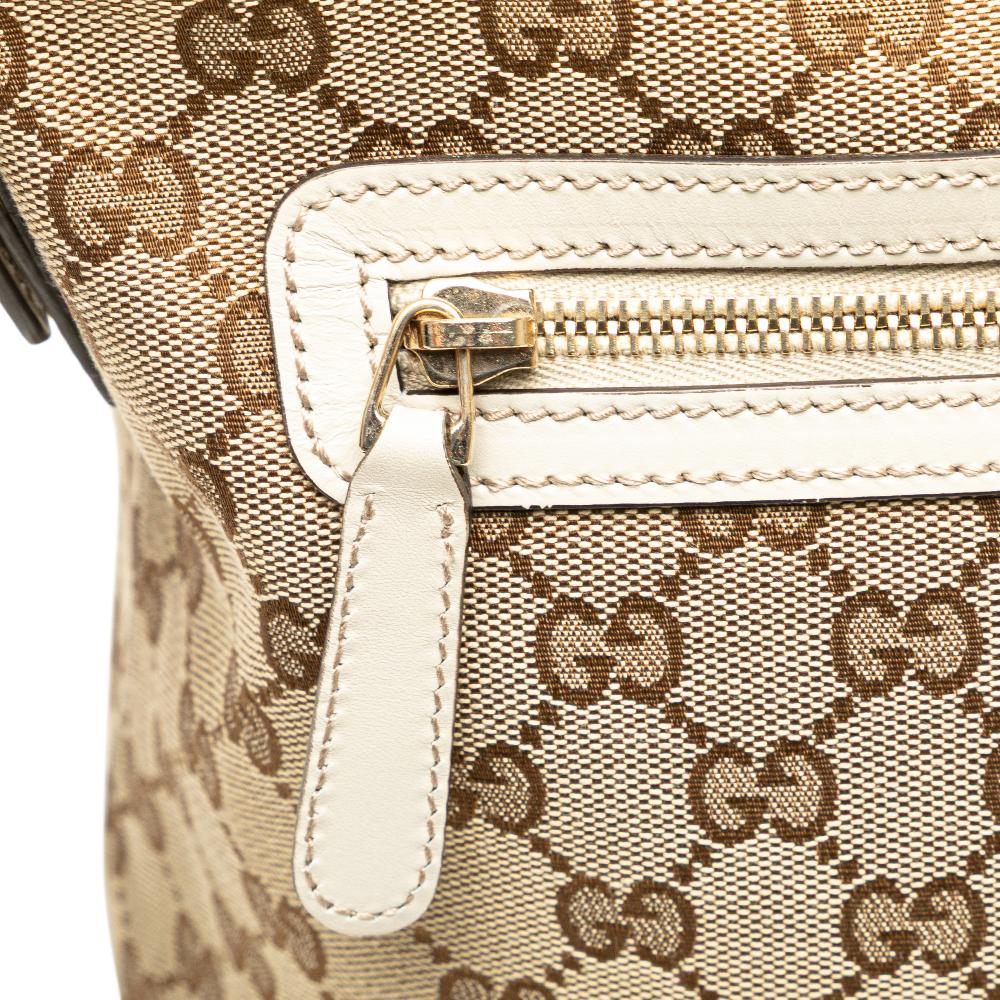 Gucci B Gucci Brown Beige with White Canvas Fabric GG Crossbody Italy