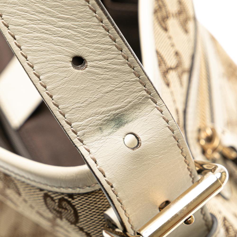 Gucci B Gucci Brown Beige with White Canvas Fabric GG Crossbody Italy