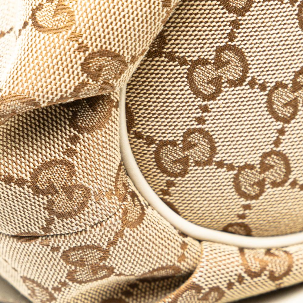 Gucci B Gucci Brown Beige with White Canvas Fabric GG Crossbody Italy