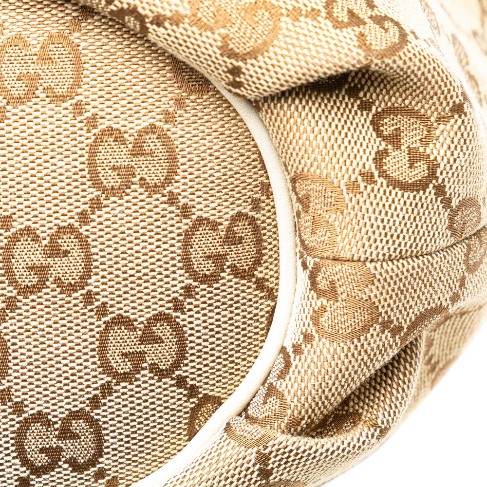 Gucci B Gucci Brown Beige with White Canvas Fabric GG Crossbody Italy