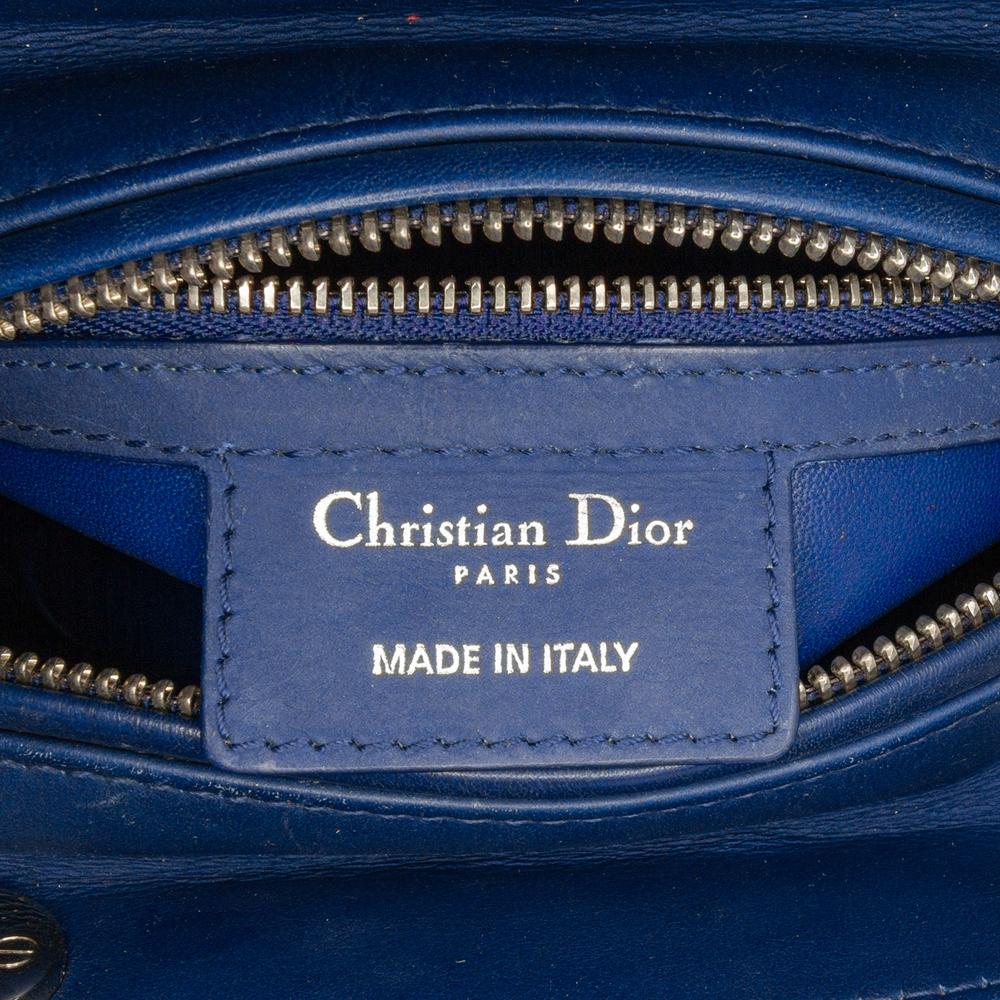 Christian Dior B Dior Blue Calf Leather Medium Ultra Matte skin Cannage Embossed Lady Dior Italy