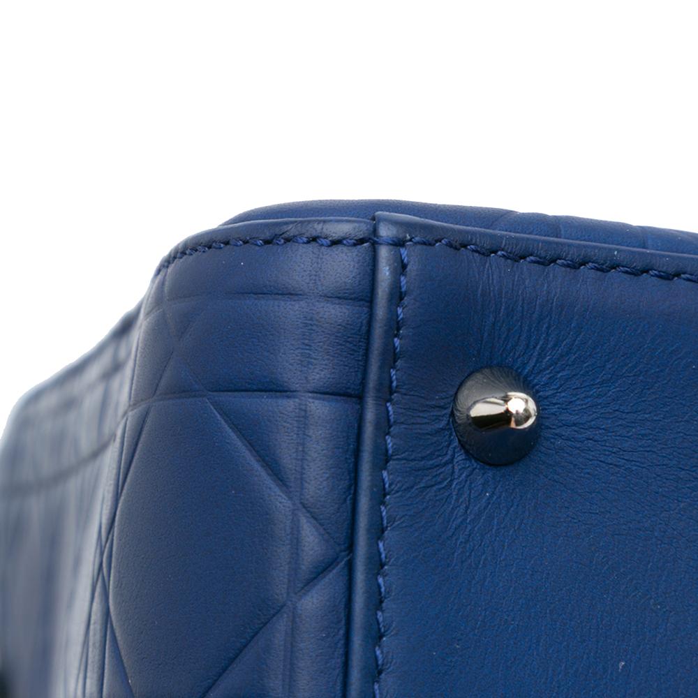 Christian Dior B Dior Blue Calf Leather Medium Ultra Matte skin Cannage Embossed Lady Dior Italy