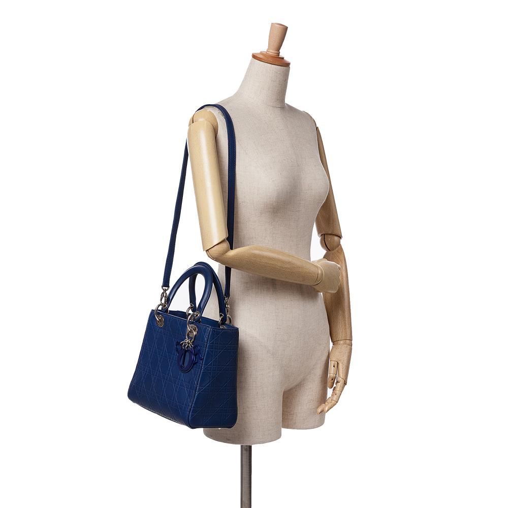 Christian Dior B Dior Blue Calf Leather Medium Ultra Matte skin Cannage Embossed Lady Dior Italy