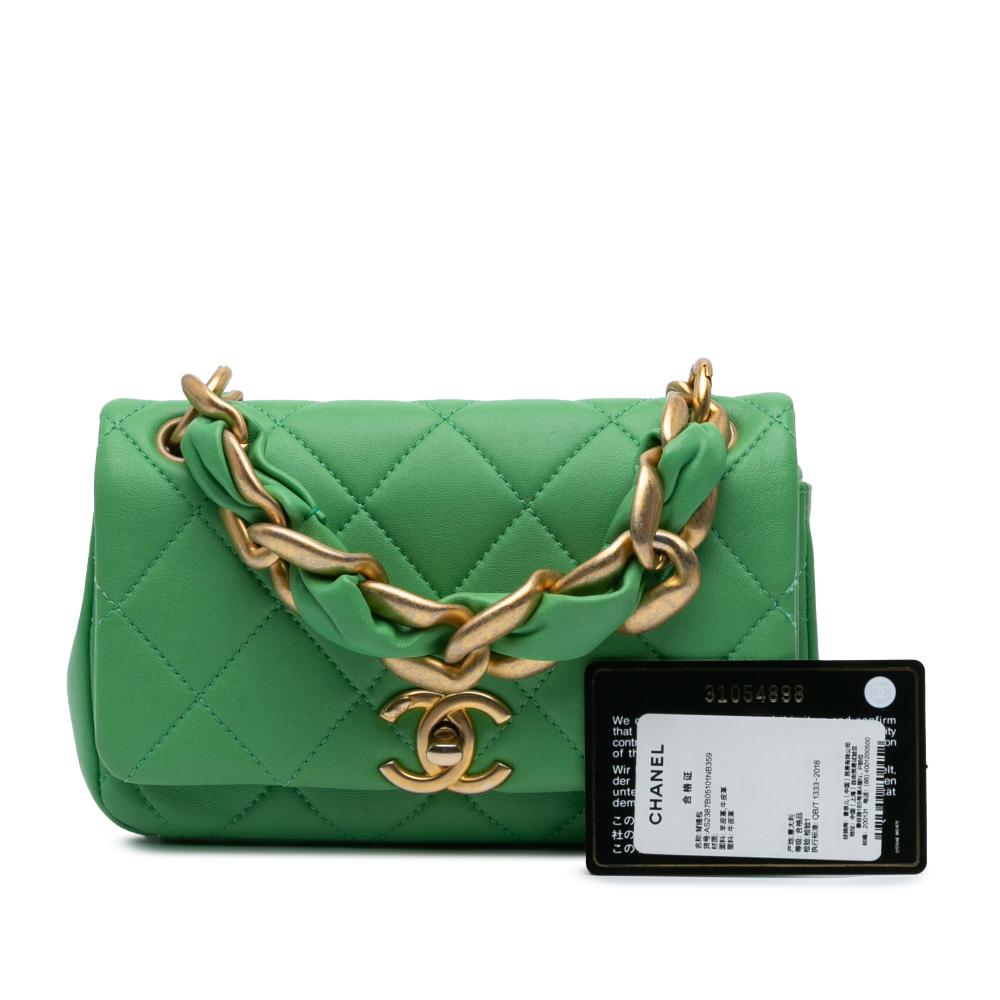 Chanel B Chanel Green Lambskin Leather Leather Small Quilted Lambskin Chain Is More Flap Italy