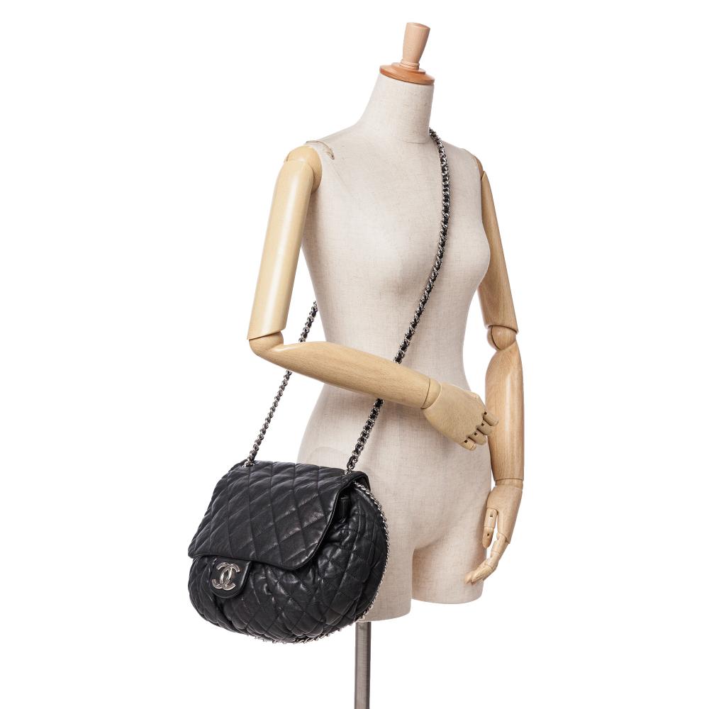 Chanel B Chanel Black Lambskin Leather Leather Large Lambskin Chain Around Flap Italy